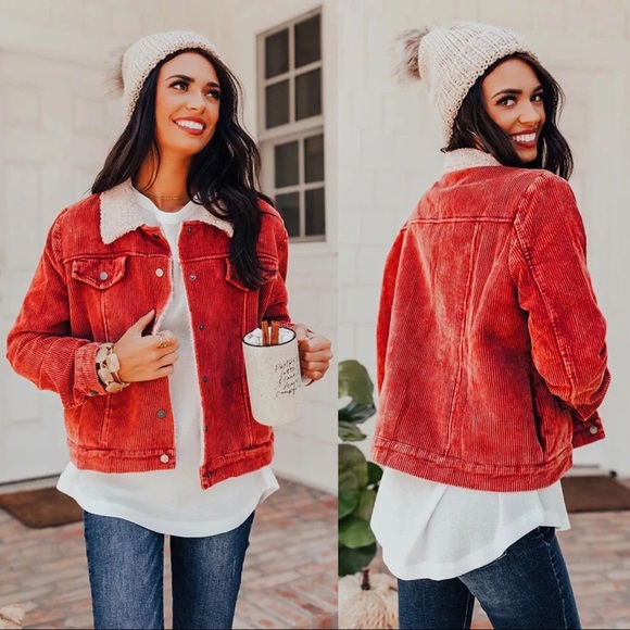 Jackets & Blazers - NEW Red Corduroy Wool Blend Lined Collar Jacket